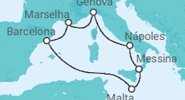 Itinerário do Cruzeiro Pérolas do Mediterrâneo - MSC Cruzeiros