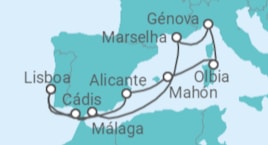 Itinerário do Cruzeiro Mediterrâneo partida e chegada a Lisboa - MSC Cruzeiros